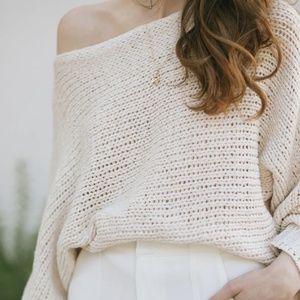 ZARA light chainmail knit boatneck drop shoulder relax fit sweater high low hem